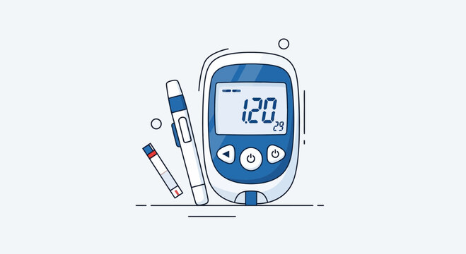 Diabetes Monitoring Illustration: Blood Glucose Meter, Lancet and Test Strip for Medical Visuals