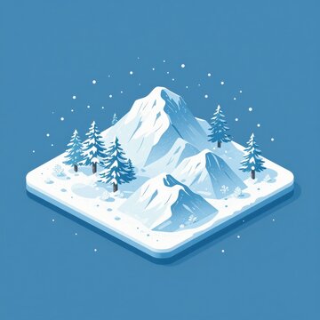 Winter Mountain Landscape Isometric Illustration Concept
