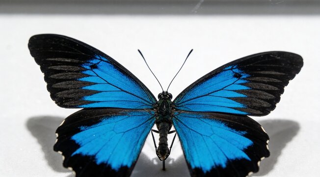 Blue prepona butterfly specimen isolated on white background