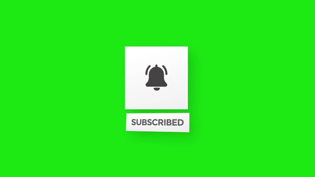Subscribed button icon with bell notification on green background for social media