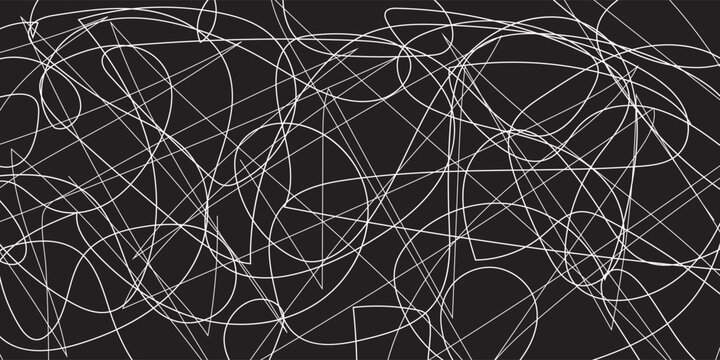 Abstract сhaotic texture. Monochrome wallpaper. Hand drawn dinamic scrawls. Black and white illustration