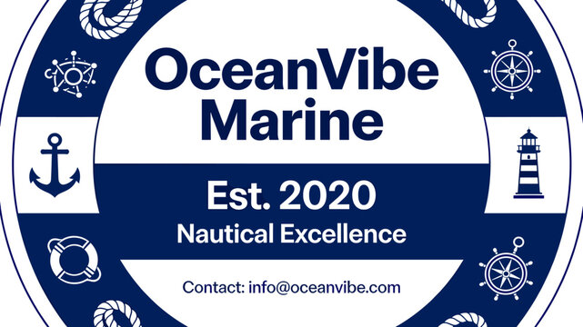 OceanVibe Marine logo with nautical symbols and 'Nautical Excellence' motto, established 2020.