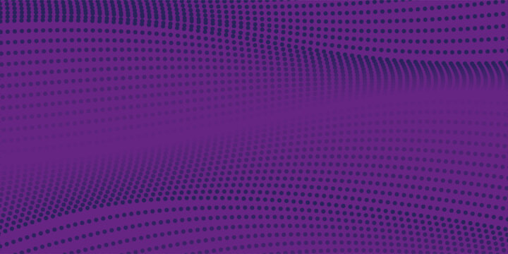 Abstract dark purple background with a halftone dot wave pattern gradient. This vector is suitable for modern technology themes, creative digital backdrops, and dynamic wallpapers.Print