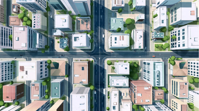 City buildings from aerial view perspective.