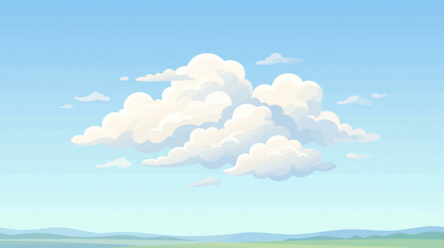 Fluffy white cumulus cloud in a clear blue sky serene nature landscape background.