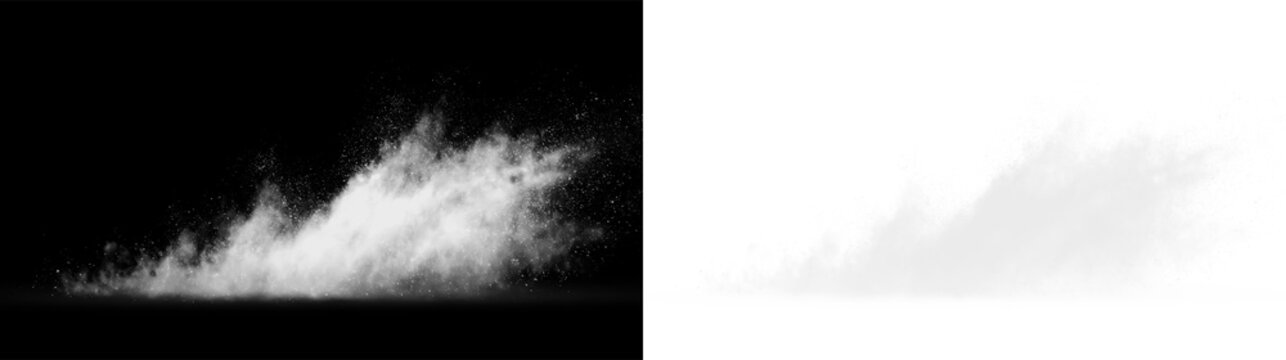White dust particle sprite impact effect with misty edges on a transparent background used for creative designs and digital art