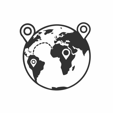 Global Travel Route with Location Pins on World Map.