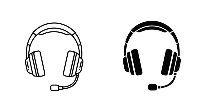 Vector illustration of headphones with microphone icon on a transparent background