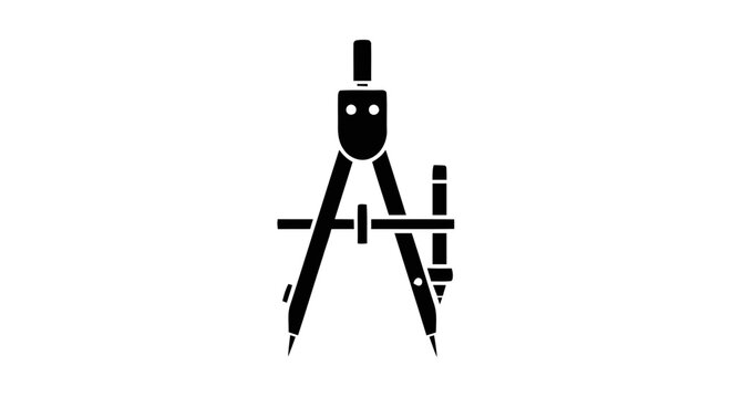 Vector illustration of black drawing compass icon silhouette on a transparent background