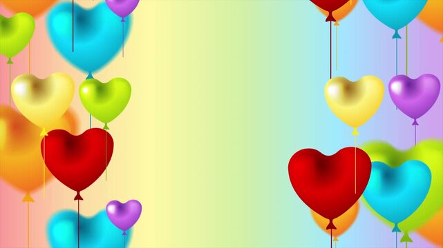 Festive colorful 3D heart balloons in LGBTQ pride rainbow colors. Vibrant romantic background for Valentines Day, pride month, or wedding events. Seamless loop. Video animation Ultra HD 4K 3840x2160