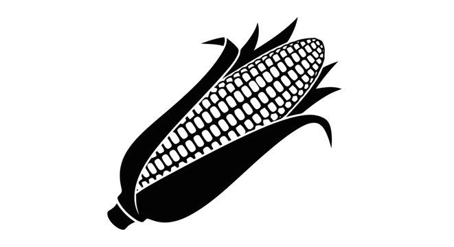 Vector illustration of black silhouette icon of an ear of corn, maize, on a transparent background