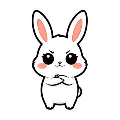 Obraz premium cute kawaii chibi bunny angry pouting expression flat vector sticker illustration