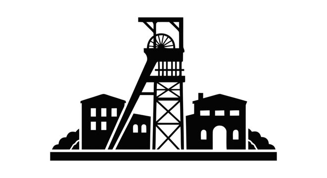 Vector illustration of mining town silhouette on a transparent background