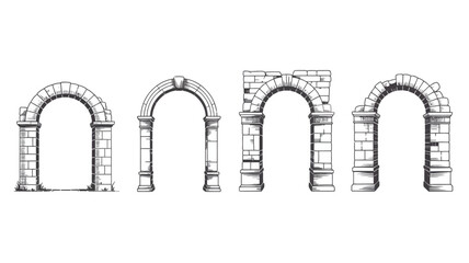detailed sketches of four stone arches with varying degrees of decay isolated on white high quality © Nargis