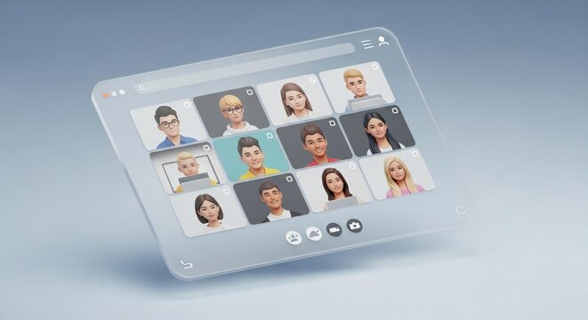Video Conference Screen Icon with Multiple Participants in Modern UI Grid Layout