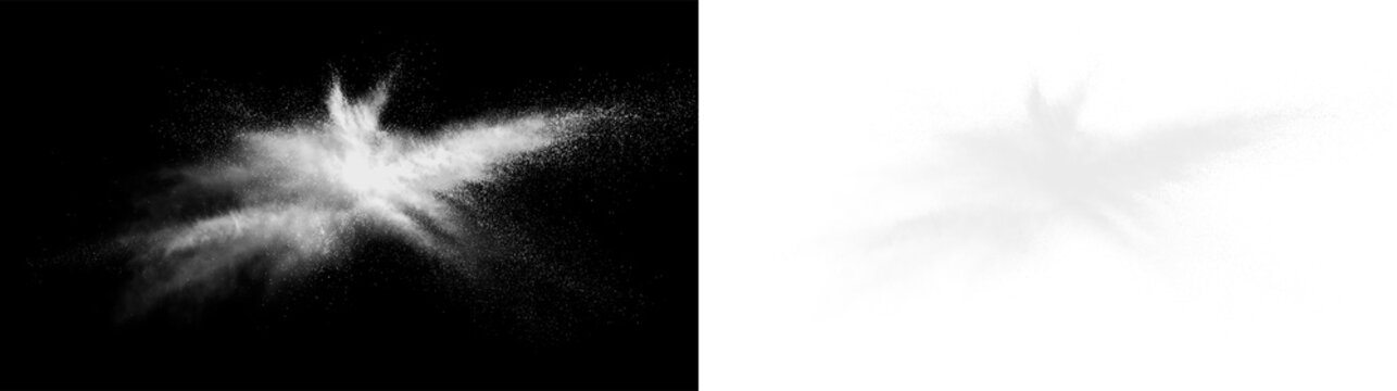 White dust particle sprite impact effect with misty edges on clear background showing artistic motion and fluidity