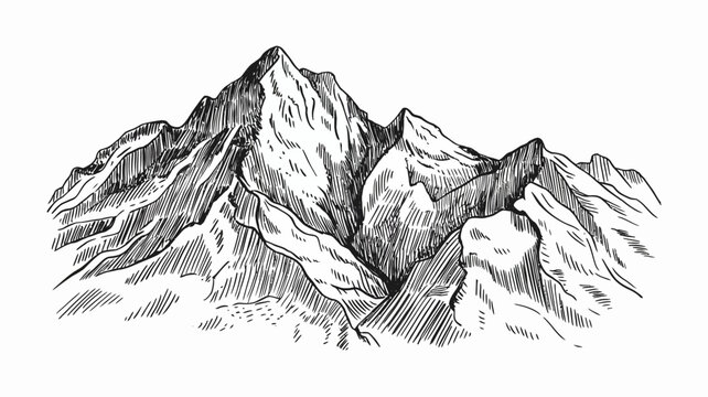 Mountain range sketch black and white ink drawing on a white background high quality professional detailed