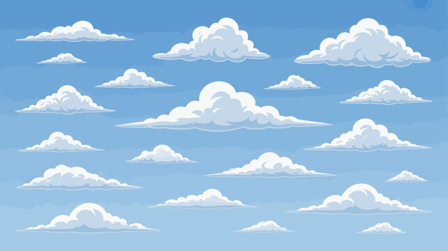 Cartoon clouds against a bright blue sky fluffy white cumulus cloudscape illustration high quality professional detailed