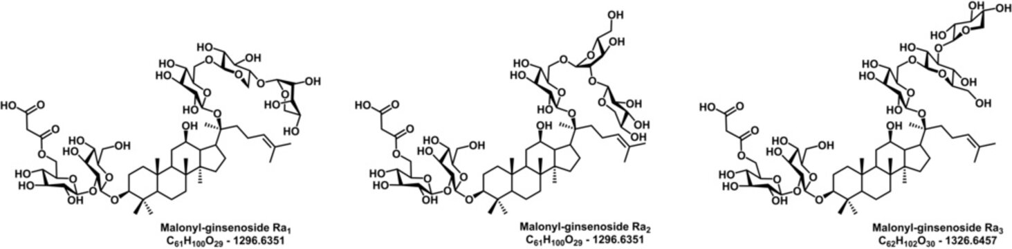 These are the oragnic structures of saponin compounds isolated from korea ginseng (panax ginseng).