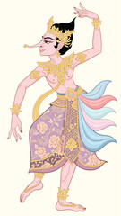Fototapeta premium Graceful Celestial Dancer Wearing Pastel Wayang Indonesia Costume Illustration Art