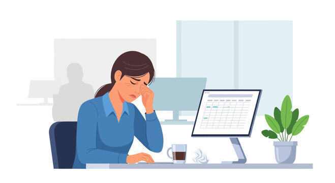 Emotional Woman Suffering At Her Desk Depicting Intense Stress and Frustration in Office