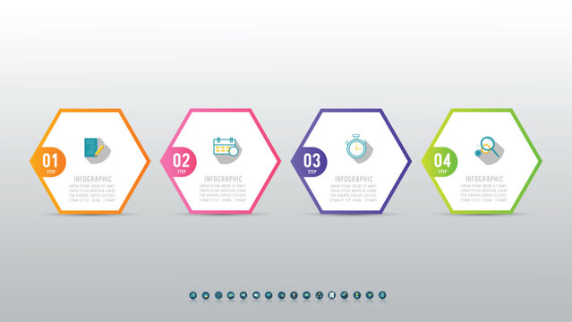 Infographic template with four hexagons