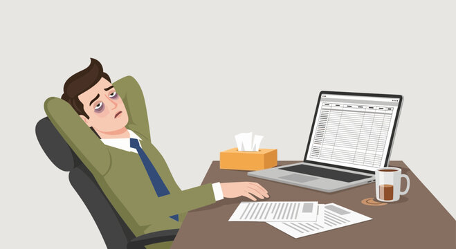 Exhausted Businessman Relaxing At His Desk After A Long Day Of Hard Work Overtime