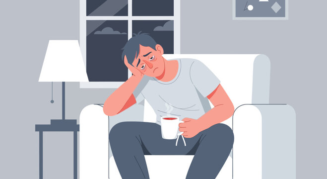 Exhausted Individual Dips Into A Beverage For A Moment Of Solace In The Evening Setting