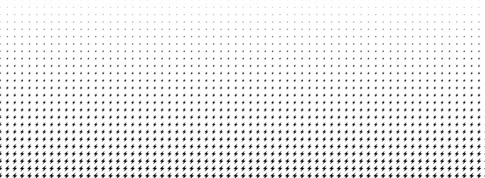 Light electric pattern energy current, lightning bolt icons texture glowing on white background. Charge energy pattern for power, speed quick and slow charger, halftone neon BG. Vector illustration