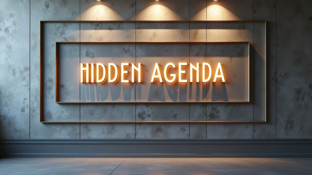 Illuminated wall display within modern corridor symbolizing concealed strategies covert planning and hidden institutional agendas
