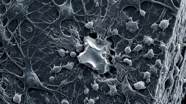 Microplastic Particle Infiltrated Within Neural Matrix and Glial Cells Ion-Abrasion Scanning Electron Micrograph Representing Brain Health Risks