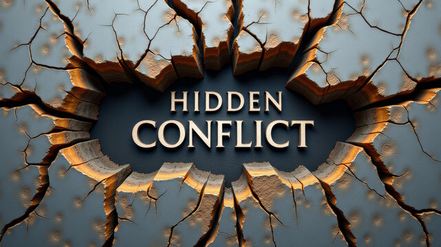 Dark cracked terrain with glowing typography symbolizing concealed institutional disputes hidden rivalries and covert governance struggles