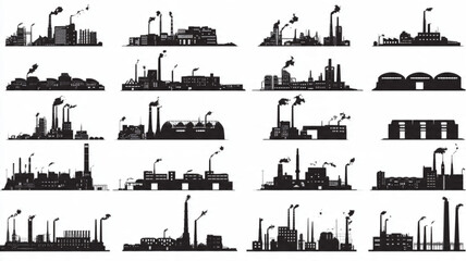 Obraz premium Industrial factory buildings and silhouettes.