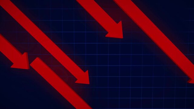 Red Arrows Falling on Blue Grid Representing Economic Downturn