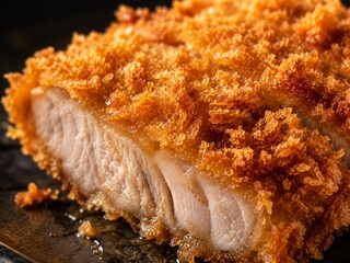 Fototapeta premium Crispy Japanese pork cutlet tonkatsu. For restaurant menus, food advertising, culinary blogs, and premium Asian cuisine branding