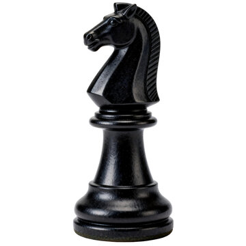 [Transparent Background PNG]Black Standard International Chess Knight Piece on White Background