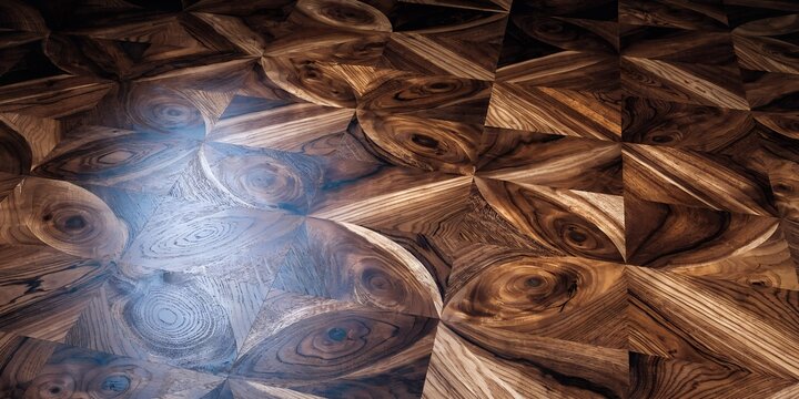 Close-up of a wooden floor with a geometric pattern