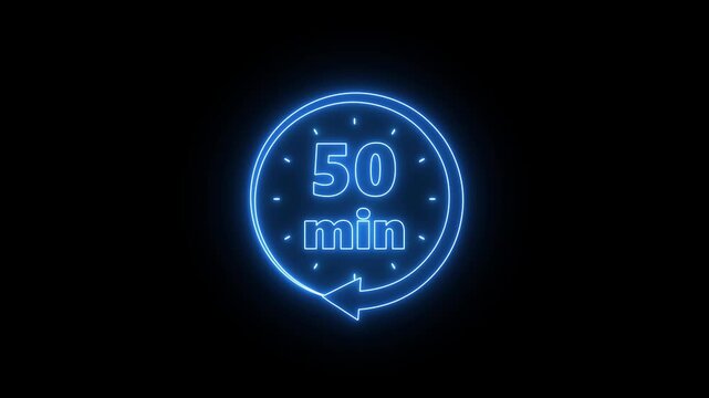 50 Minutes Countdown Timer with Neon Glow Effect 4.k animation video