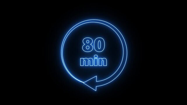80 Minutes Countdown Timer with Neon Glow Effect .4.k animation video