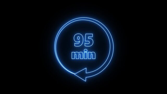 95 Minutes Countdown Timer with Neon Glow Effect .4.k animation video