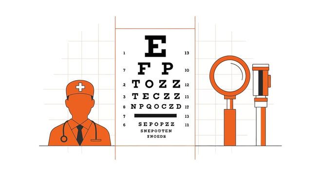 Eye Doctor Examining Vision With Tools and Eye Chart Depicting Medical Examination
