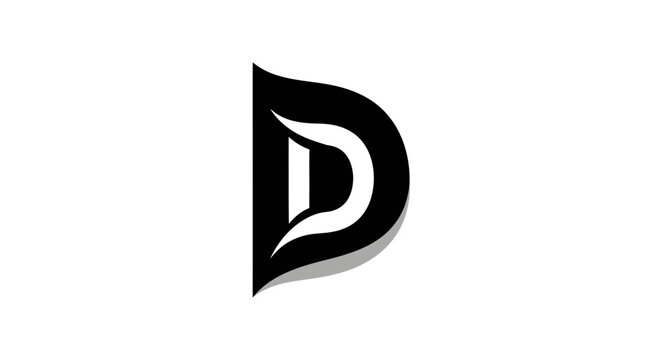 Stylized Black Letter D Logo with Shadow Effect on White Background