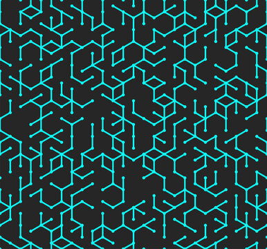 Digital vector seamless futuristic pattern. Cyan colored seamless background. Radiant vector illustration.