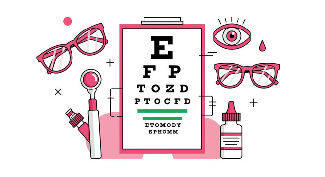 Eye Care Symbols Illustration: Optometry Chart, Glasses, and Eye Exam Graphics Creation