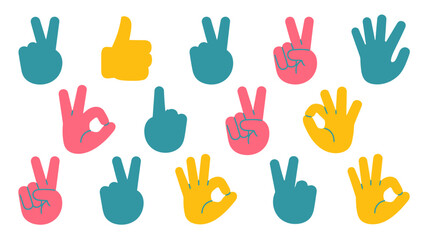 Fototapeta premium Colorful hand gestures collection flat vector illustration on a white background high quality professional detailed modern