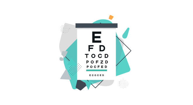 Eye Chart Illustration Against Geometric Background Represents Vision Testing and Healthcare