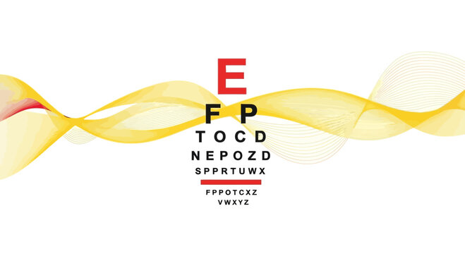 Eye Test Chart With Dynamic Yellow Wave Background And Simple Geometric Forms