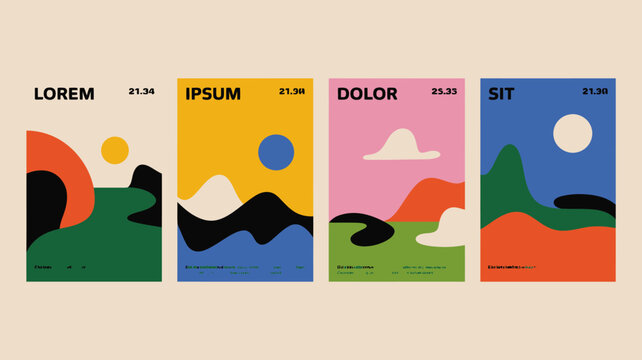 Abstract colorful geometric patterns on poster designs with lorem ipsum text high quality professional detailed modern