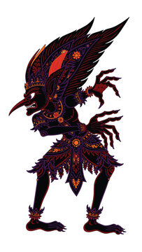 Dark Armored Demon with Large Wings in Wayang Indonesia Illustration