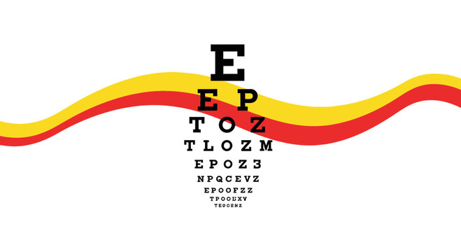 Eye Test Chart With Modern And Colorful Design With Wavy Stripes Decoration on White Background